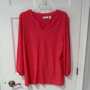 Susan Graver Coral Eyelet V-Notch Tunic